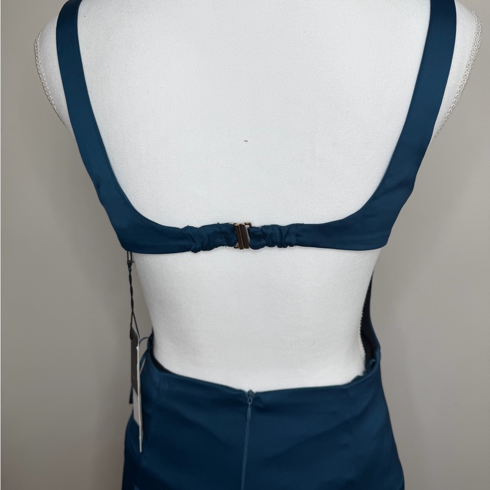 Zara Teal Satin Scoop-Neck Midi Dress - Picture 6 of 9